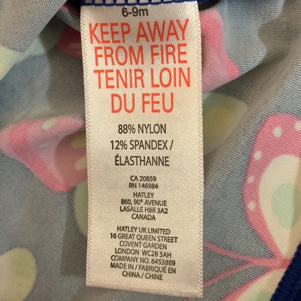 Hatley Baby Butterfly Rashguard Swim Shirt  UPF 50 6-9 Months Blue Pink New